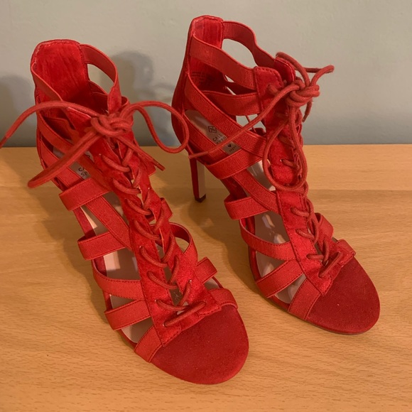 Red Lace Up Heels - Call it Spring - Picture 4 of 4